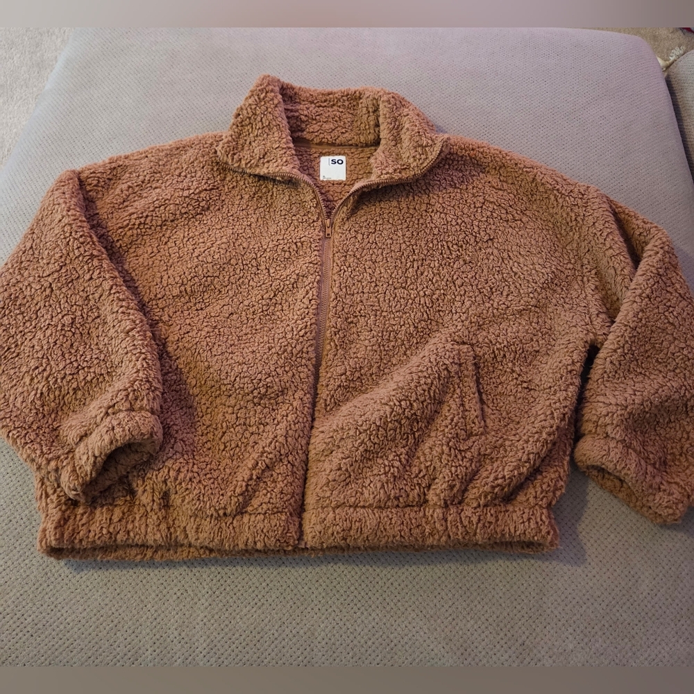 So Faux Fur Sherpa full zip up brown fuzzy women's XL jacket. SUPER SOFT!!